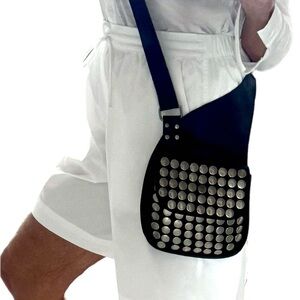 Black leather studded Crossbody Bag with silver-tone studs.